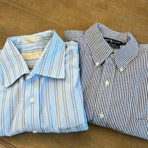 Men’s shirts. Sz 17 1/2. Ralph Lauren blue check. Michael Kors blue striped